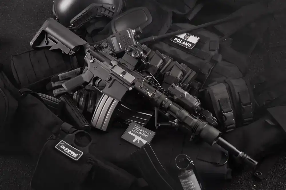Close up of tactical gear and rifle
